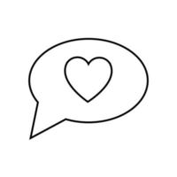 Black and white linear simple icon of a beautiful heart in the dialog cloud of thoughts for the feast of love Valentine's Day or March 8. Vector illustration