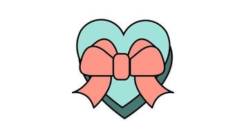 Simple flat icon in a beautiful gift box in the form of a heart with a bow and a ribbon for the holiday of love on Valentine's Day or March 8. Vector illustration