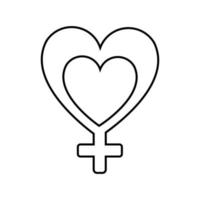 Black and white linear simple icon of a beautiful symbol of the astronomical man and Mars in the heart for the feast of love on Valentine's Day or March 8. Vector illustration