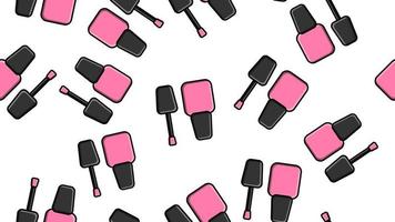 Endless seamless pattern of beautiful pink beauty cosmetic items for nail polish bottles for manicure on a white background. Vector illustration