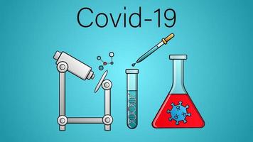 Scientific medical study of a vaccine against dangerous deadly coronaviruses in a pandemic epidemic, Covid-19 microbe viruses using a microscope and flasks in a laboratory vector