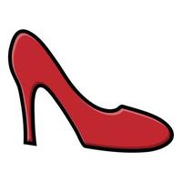 Beautiful colored flat icon of beautiful fashionable glamorous red high-heeled women shoes with stilettos isolated on white background. Vector illustration