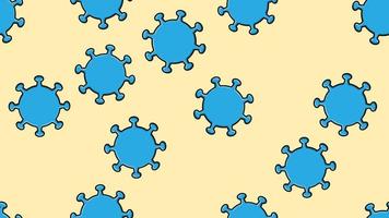 Endless seamless pattern of blue dangerous infectious deadly respiratory coronaviruses pandemic epidemic, Covid-19 microbe viruses causing pneumonia on a yellow background vector