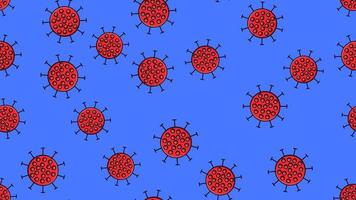 Endless seamless pattern of red dangerous infectious deadly respiratory coronaviruses pandemic epidemic, Covid-19 microbe viruses causing pneumonia on a blue background vector