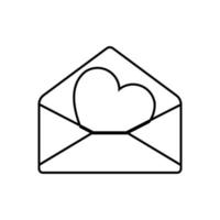 Black and white linear simple icon beautiful letters in an envelope with a heart for the holiday of love on Valentine's Day or March 8. Vector illustration