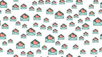 Texture seamless pattern of flat icons of mail envelopes with hearts, love items for the holiday of love Valentine's Day February 14 or March 8 on a white background. Vector illustration