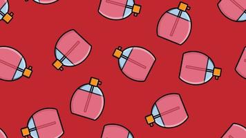 un patrón sin fin de hermosos artículos cosméticos de belleza de botellas de perfume y colonia con un olor agradable y sabroso sobre un fondo rojo. ilustración vectorial vector