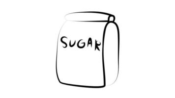 package with sugar on a white background, vector illustration. the package is black and white. drawing style. paper bag filled with spices. baking sugar