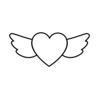 Black and white linear simple icon of a beautiful heart with wings for the feast of love Valentine's Day or March 8. Vector illustration