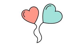 Simple flat style icon of beautiful two balloons in the form of hearts for the feast of love on Valentine's Day or March 8th. Vector illustration