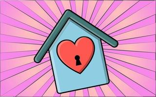 Simple flat style icon of a beautiful house with a birdhouse with a heart and a keyhole for the feast of love, Valentine's Day or March 8th. Vector illustration