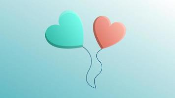 hermoso rojo festivo con globos de corazón alegres de amor azul para tarjetas de felicitación para el día de todos los amantes, día de San Valentín en un fondo azul vector