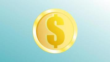 Beautiful golden expensive shiny dollar coin on a blue background vector