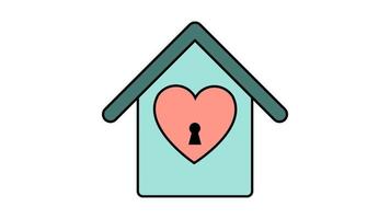 Simple flat style icon of a beautiful house with a birdhouse with a heart and a keyhole for the feast of love, Valentine's Day or March 8th. Vector illustration