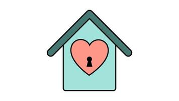 Simple flat style icon of a beautiful house with a birdhouse with a heart and a keyhole for the feast of love, Valentine's Day or March 8th. Vector illustration