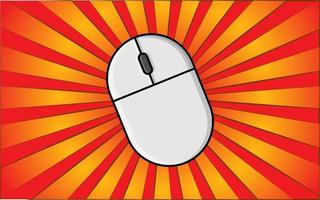 Modern wireless computer mouse for the Internet on a background of abstract red rays. Vector illustration
