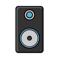 Vector illustration of a black flat icon of a simple modern digital loud large music speaker isolated on white background. Concept computer digital technologies