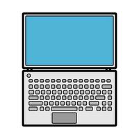 Vector illustration of white flat icon simple modern digital digital rectangular laptop with keyboard isolated on white background. Concept computer digital technologies