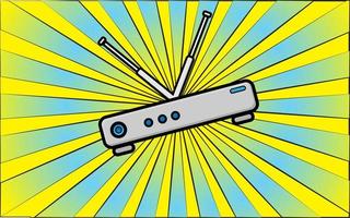 Modern wireless wifi router modem for the Internet on a background of abstract yellow rays. Vector illustration