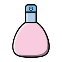 hermoso icono plano simple de una pequeña botella de vidrio rosa de perfume adecolon con un olor agradable y sabroso aislado en un fondo blanco. ilustración vectorial vector