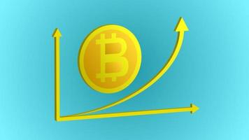 hermosa cadena de bloques de tecnología de moneda de criptomoneda de bitcoin brillante y cara de oro y gráfico de tendencia financiera ascendente en un fondo azul vector