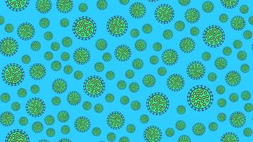 interminable patrón ininterrumpido de epidemia pandémica de coronavirus respiratorios letales infecciosos verdes, virus de microbios covid-19 que causan neumonía en un fondo azul vector