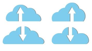 Set of four blue beautiful simple digital cloud icons with arrows download. Concept cloud technologies and services, remote storage of information. Vector illustration