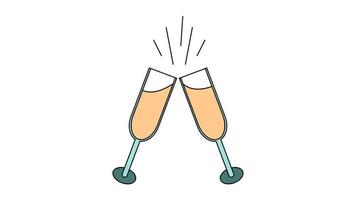 A simple flat-style icon of beautiful two glasses of champagne that clink glasses during a toast for the feast of love on Valentine's Day or March 8th. Vector illustration