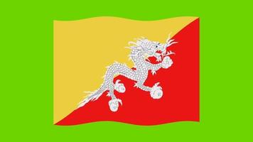 Bhutan vlag golvend groen scherm animatie. video