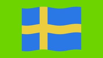 Sverige flagga vinka grön skärm animation. video