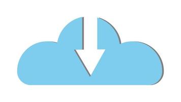 Blue beautiful simple digital cloud icon with download arrow. Concept cloud technologies and services, remote storage of information. Vector illustration