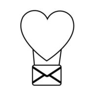 Black and white linear simple icon of a beautiful balloon heart with an envelope for the holiday of love Valentine's Day or March 8. Vector illustration