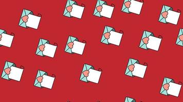 Texture seamless pattern of flat icons of mail envelopes with hearts, love items for the holiday of love Valentine's Day February 14 or March 8 on a red background. Vector illustration