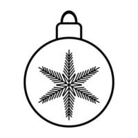 Black and white small simple linear icon of a beautiful festive New Year Christmas ball with a snowflake, Christmas toy on a white background. Vector illustration