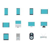 Vector illustration of a large set of flat icons of digital smartphone smartphones computers monitors modems on a white background. Concept computer digital technologies