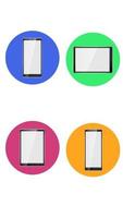 Set of four round icons for current with different modern mobile realistic smartphones and tablets on a white background. Vector illustration