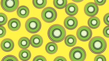 slice of kiwi on a yellow background. vector illustration, pattern. fruit in a cut with seeds. round piece of kiwi green color, wallpaper for cafes, restaurants, fruit pattern