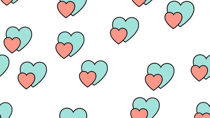 Texture seamless pattern of flat icons of hearts, love items for the holiday of love Valentine's Day February 14 or March 8 on a white background. Vector illustration