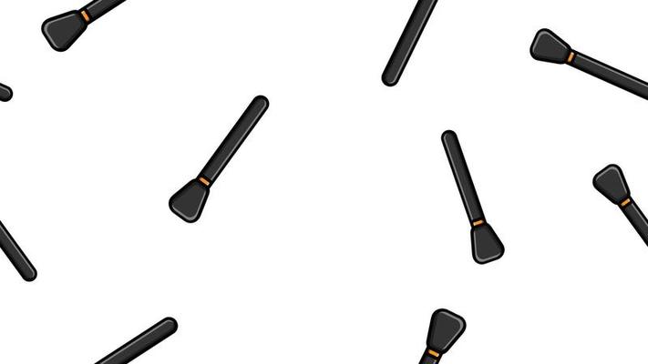 Endless seamless pattern of beautiful black beauty cosmetic items of eyebrow brushes and eyes for makeup and applying ears and powder on a white background. Vector illustration
