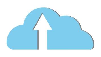 Blue beautiful simple digital cloud icon with download arrow. Concept cloud tehnologies and services, remote storage of information. Vector illustration