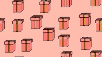 texturice un patrón interminable de iconos planos de cajas de regalo, artículos de amor para la festividad del día de san valentín el 14 de febrero o el 8 de marzo en un fondo rosa. ilustración vectorial vector