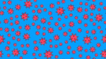 Endless seamless pattern of red dangerous infectious deadly respiratory coronaviruses pandemic epidemic, Covid-19 microbe viruses causing pneumonia on a blue background vector