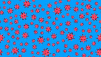 Endless seamless pattern of red dangerous infectious deadly respiratory coronaviruses pandemic epidemic, Covid-19 microbe viruses causing pneumonia on a blue background vector