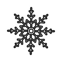 Black and white small simple linear icon of a beautiful festive New Year's Christmas small cold carved unique snowflake on a white background. Vector illustration