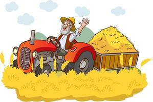 farmer driving tractor vector illustration