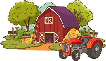 Farmhouse Cartoon Colored Clipart Illustration.cute tractor drawing vector illustration.