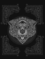 ilustración cabeza de lobo estilo mandala con adorno de grabado vector