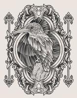 illustration vintage bird with engraving ornament frame vector
