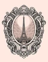 illustration retro eiffel tower with vintage style vector