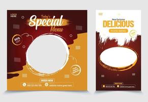 Delicious food at restaurant promo story, vector illustration. web page stories post template for promotional restaurant food business